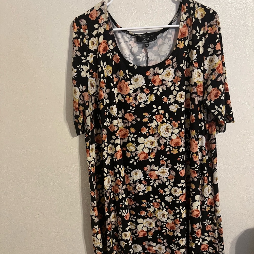 Vibe Black Dress with Floral Design